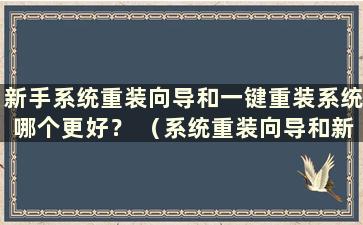 新手系统重装向导和一键重装系统哪个更好？ （系统重装向导和新手一键重装系统哪个更好？）